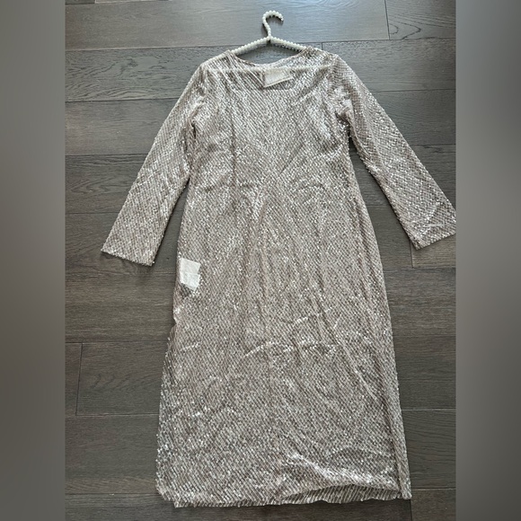 H&M Women’s sequin Beige Mesh dress Brand new Sz Large - Picture 12 of 15